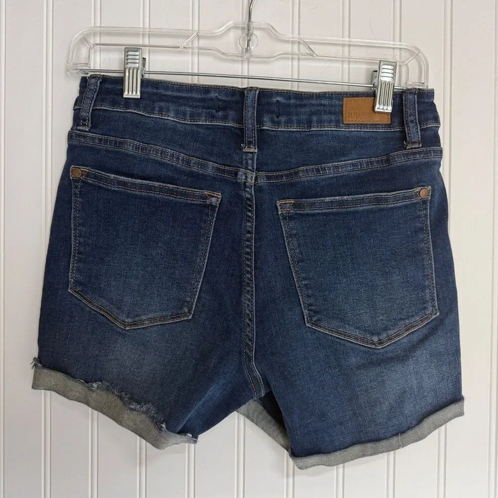 Judy Blue Denim Jean Pull On Shorts Women's‎ S Stretch Medium Dark Wash Cuffed